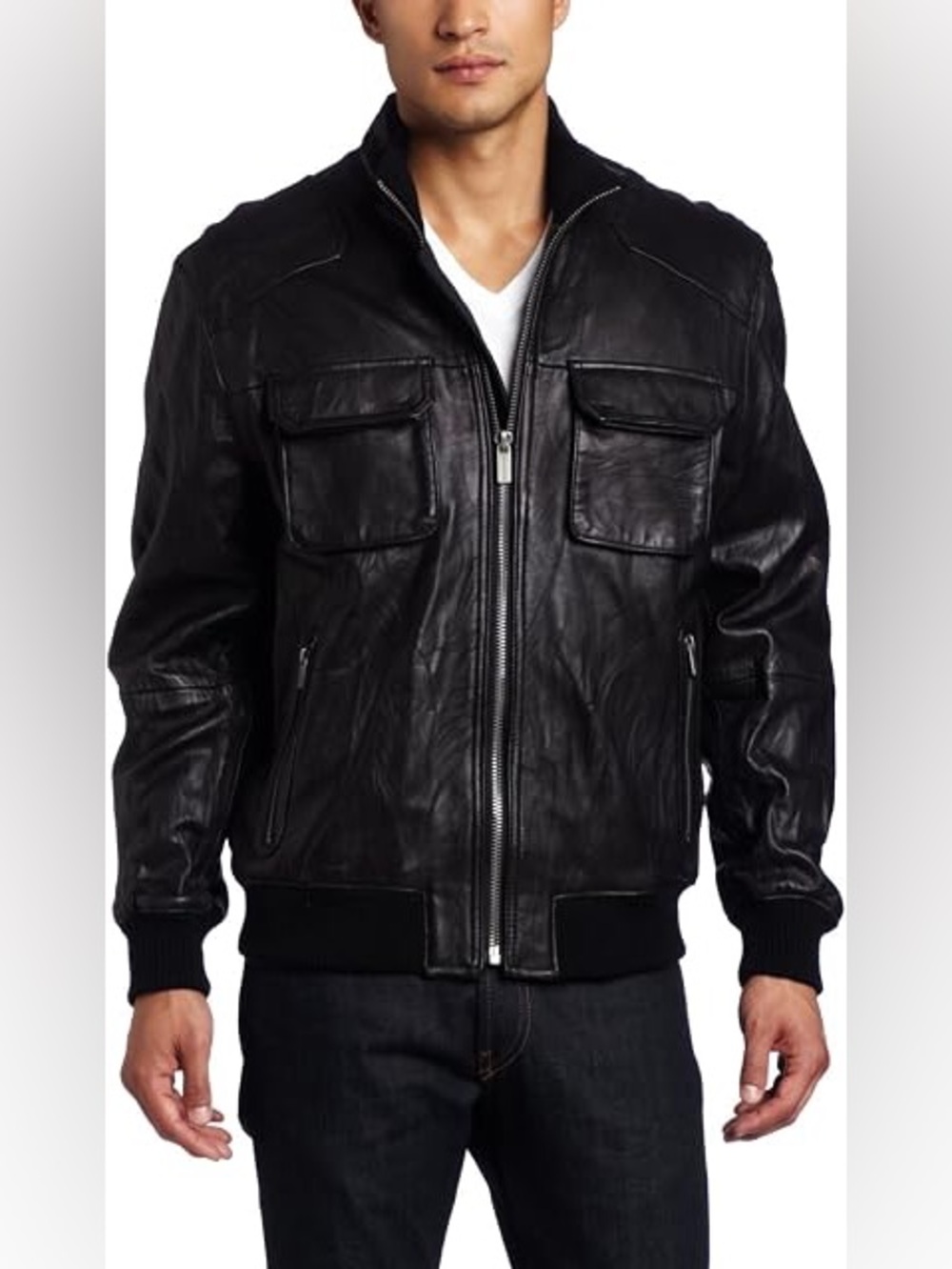 Michael Kors Black Leather Bomber Jacket